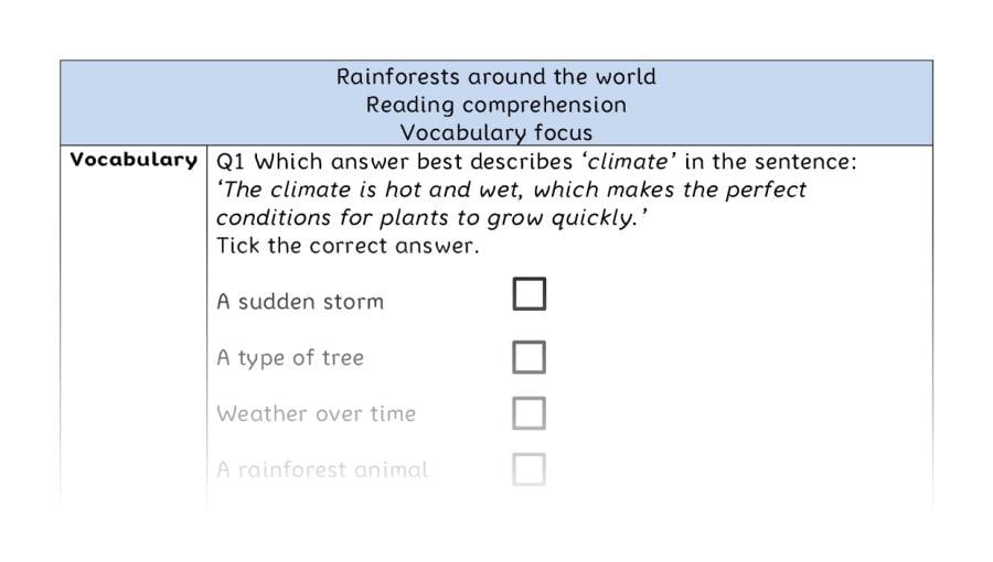 Reading comprehension - vocabulary - Rainforests around the world