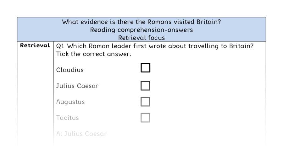 Reading comprehension - retrieval-evidence the Romans visited Britain - answers