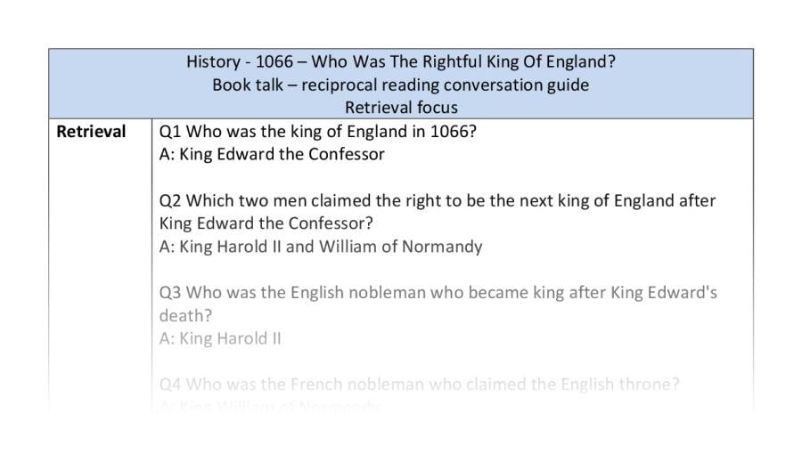 Reciprocal reading - retrieval - 1066 who was the rightful king