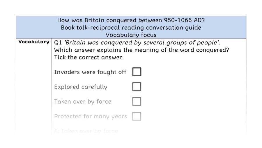 Reciprocal - vocabulary - How was Britain conquered between 950-1066 AD