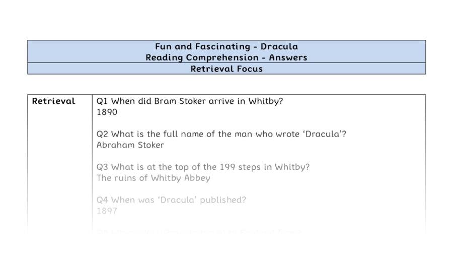 Reading Comprehension - Dracula - Highlight Series 2 - Retrieval Focus