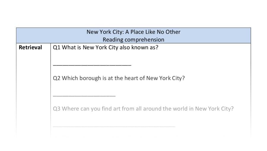 Reading comprehension - retrieval - New York
