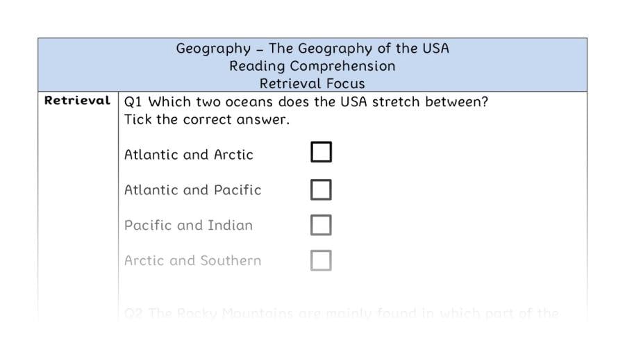 The Geography of the USA - Reading Comprehension - Retrieval Focus