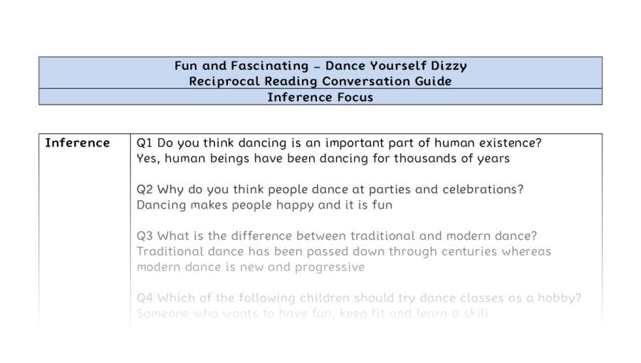 Reciprocal Reading Conversation - Dance Yourself Dizzy - Highlight Series 2 - Inference Focus