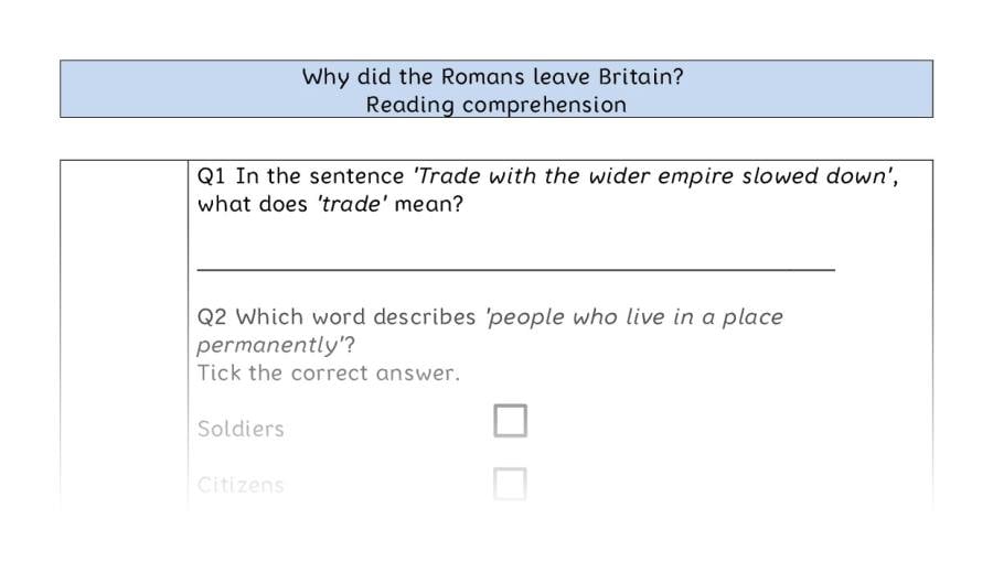 Reading comprehension VRSIPE - Why did the Romans leave Britain