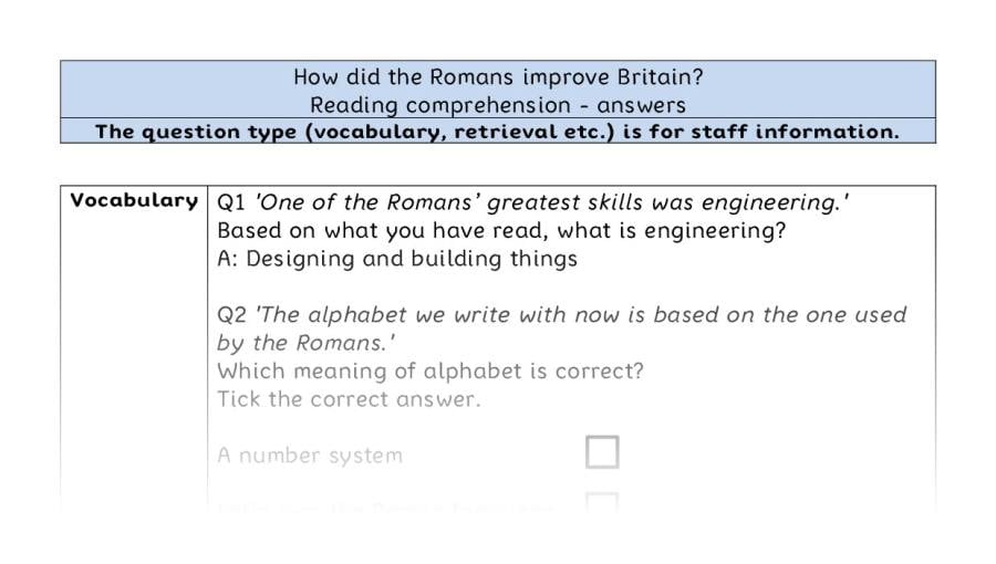 Reading comprehension VRSIPE - How did the Romans improve Britain - answers