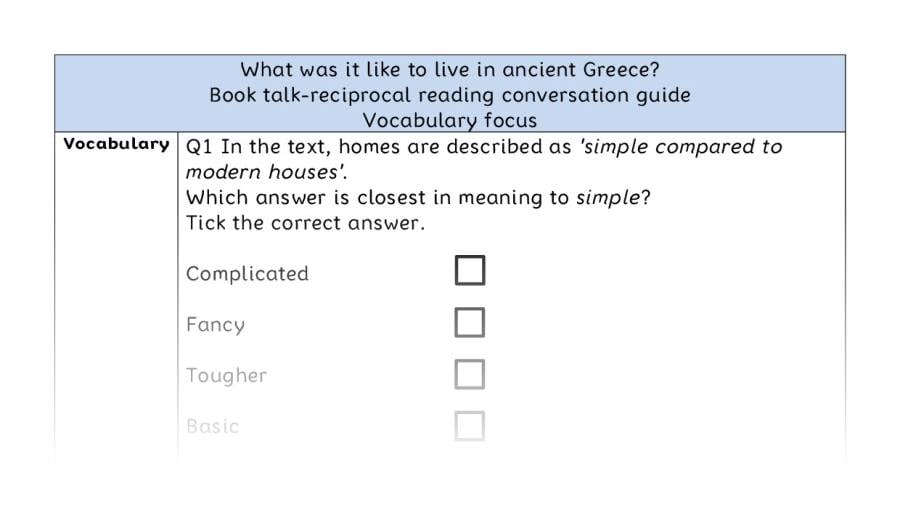 Reciprocal reading - vocabulary - What was it like to live in ancient Greece