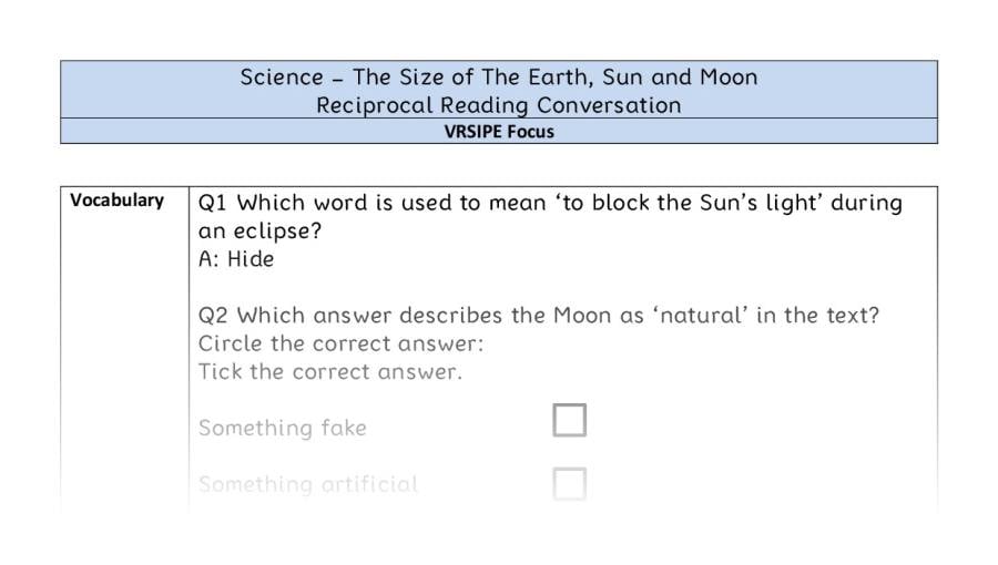 The Size of The Earth, Sun and Moon - Reciprocal Reading Conversation - VRSIPE Focus