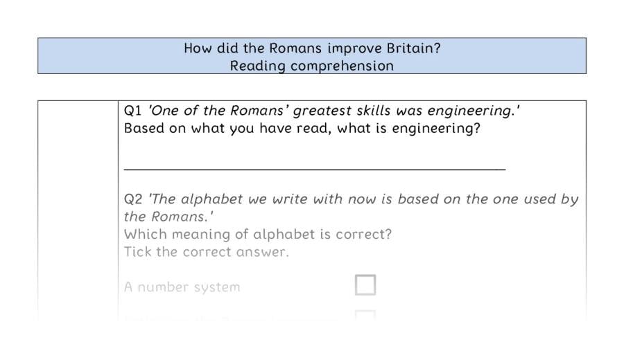 Reading comprehension VRSIPE - How did the Romans improve Britain