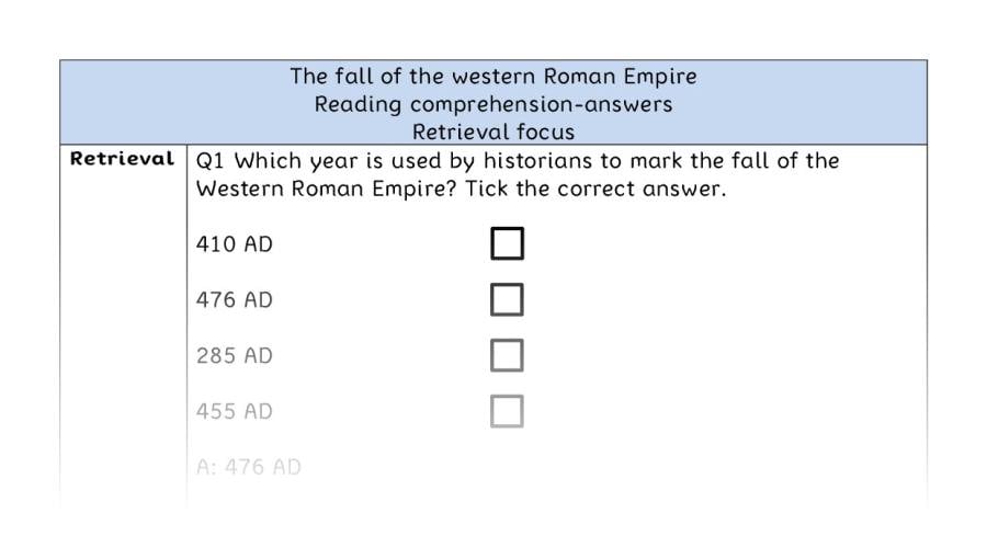 Reading comprehension - retrieval - The fall of the western Roman Empire - answers