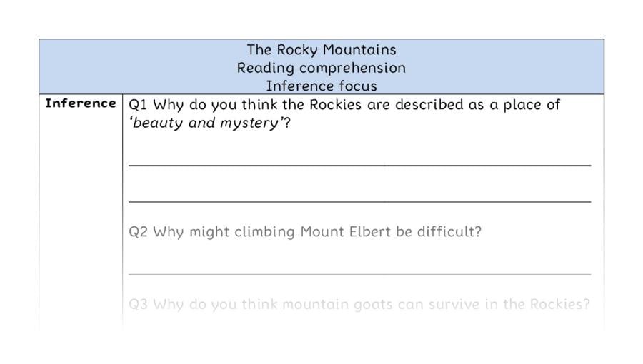 Reading comprehension - inference - The Rocky Mountains