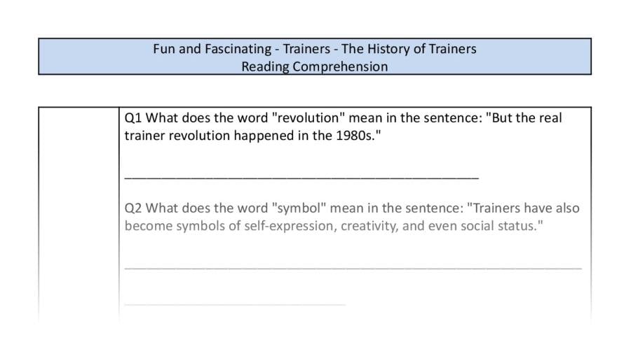 Reading comprehension-vocabulary-The history of trainers
