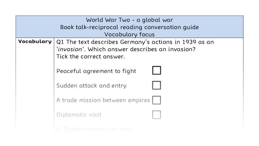 Reciprocal reading - vocabulary - World War Two - a global war