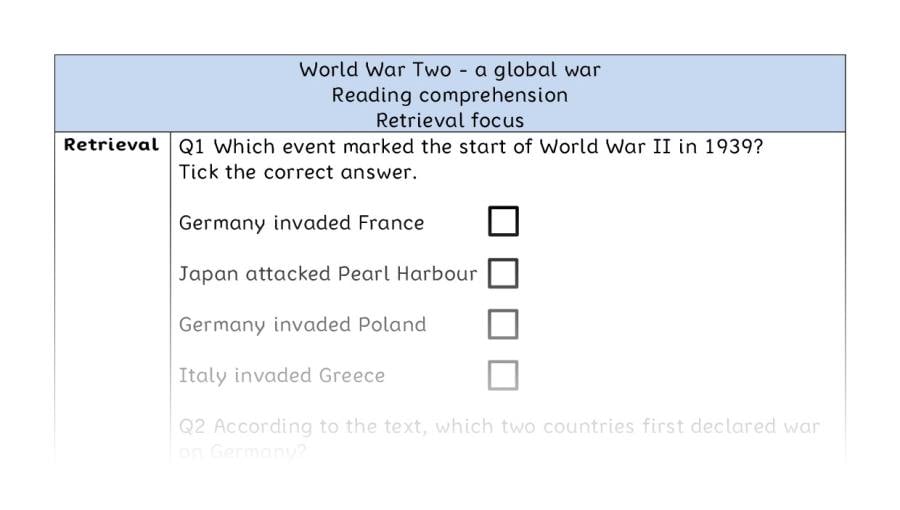 Reading comprehension - retrieval - World War Two - a global war