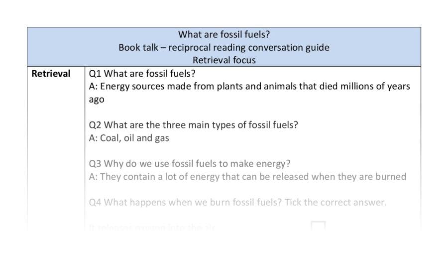 Reciprocal reading - retrieval - What are fossil fuels
