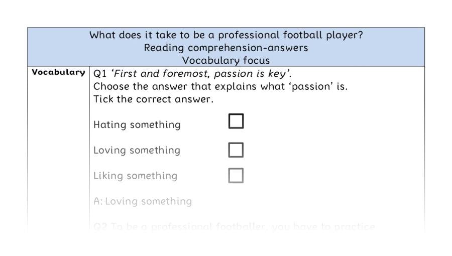 Reading comp-vocab-What does it take to be a professional football player - answers