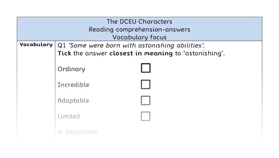 Reading comprehension - vocabulary - The DCEU Characters - answers