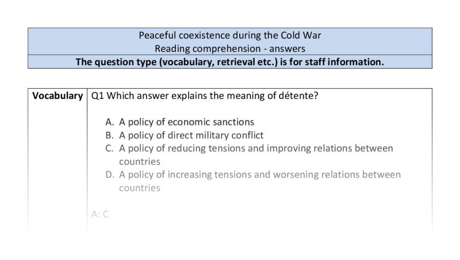 Reading comp-VRSIPE-Peaceful coexistence during the Cold War