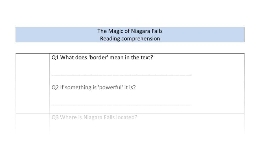 Reading comprehension -The Magic of Niagara Falls - VRSIPE