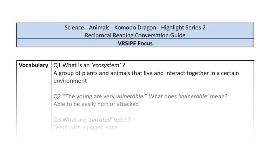Reciprocal Reading Conversation - Komodo Dragon - Highlight Series 2 - VRSIPE Focus