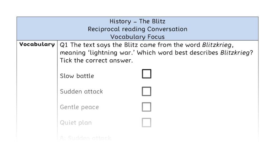 The Blitz - Reciprocal Reading Conversation - Vocabulary Focus
