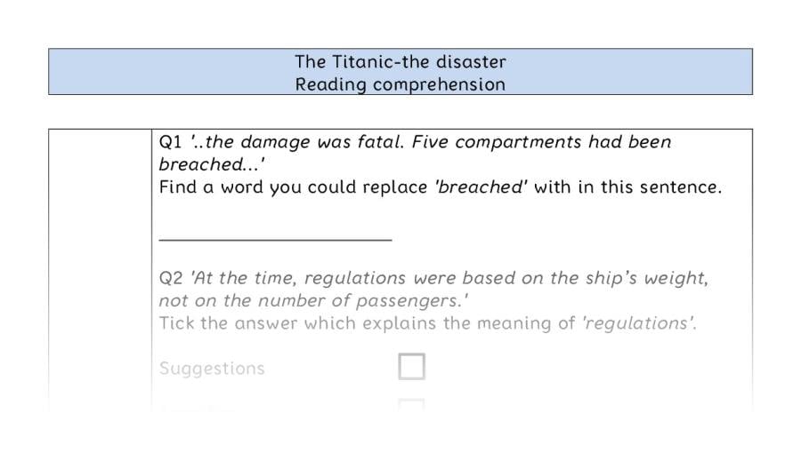 Reading comprehension - VRSIPE - The Titanic-the disaster