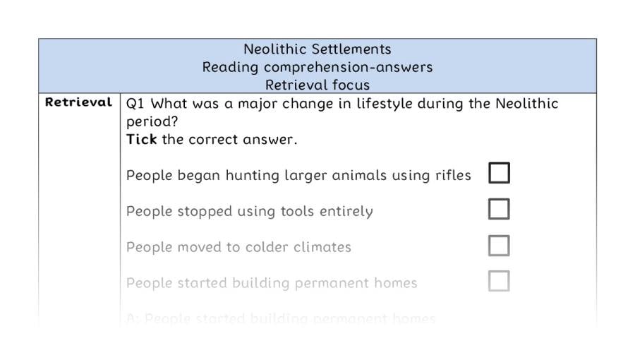 Reading comprehension - retrieval - Neolithic Settlements - answers
