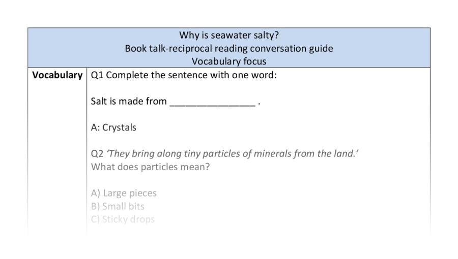 Reciprocal reading - vocabulary - Why is seawater salty