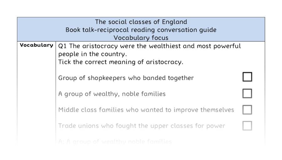 Reciprocal reading - vocabulary - The social classes of England