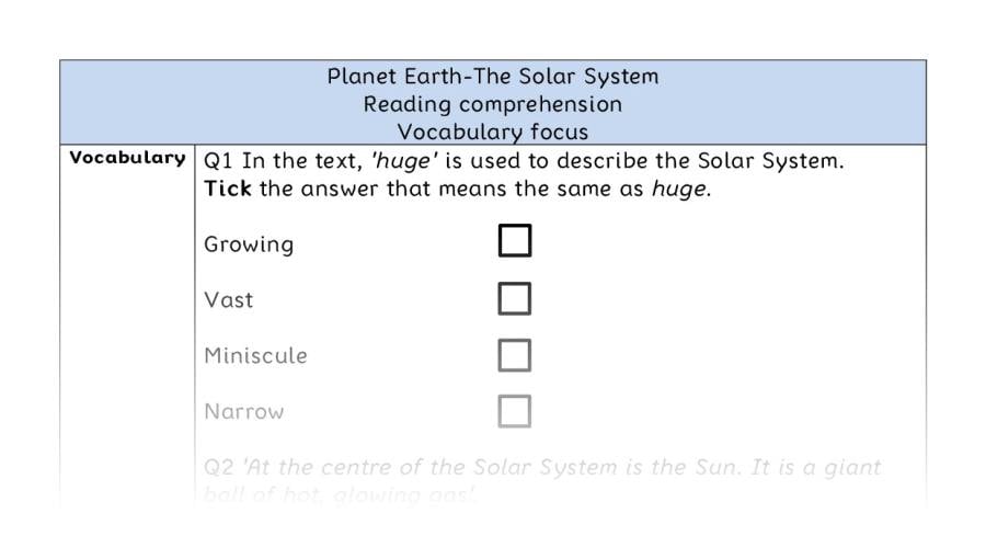 Reading comprehension - vocabulary - The Solar System