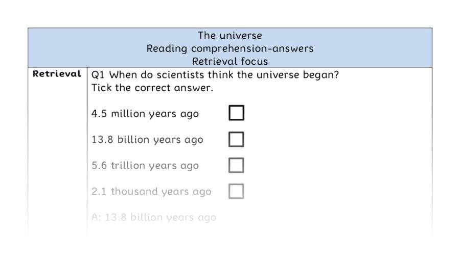 Reading comprehension - retrieval - The universe - answers