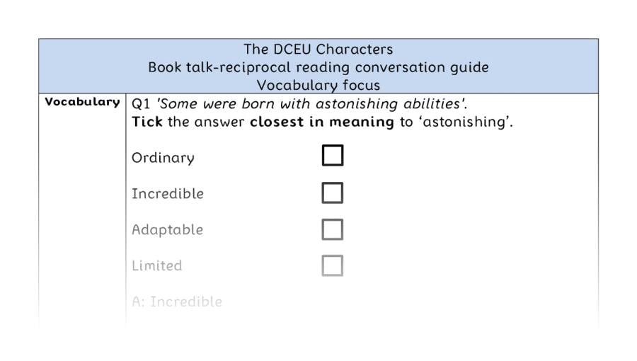 Reciprocal reading - vocabulary - The DCEU Characters