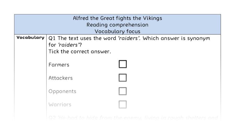Reading comprehension - vocabulary - Alfred the Great fights the Vikings