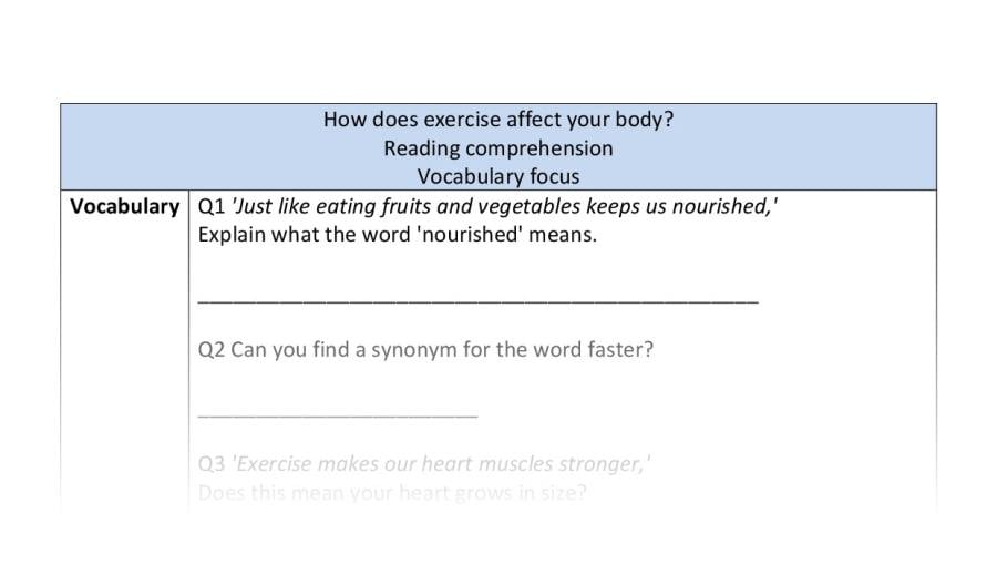 Reading comprehension - vocabulary - How does exercise affect your body
