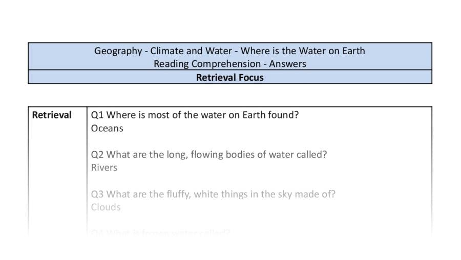 Reading comp - retrieval - where is the water on Earth-answers
