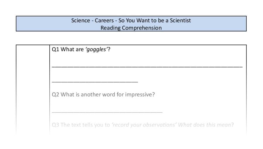 Reading Comprehension-So You Want to be a Scientist-Vocabulary Focus