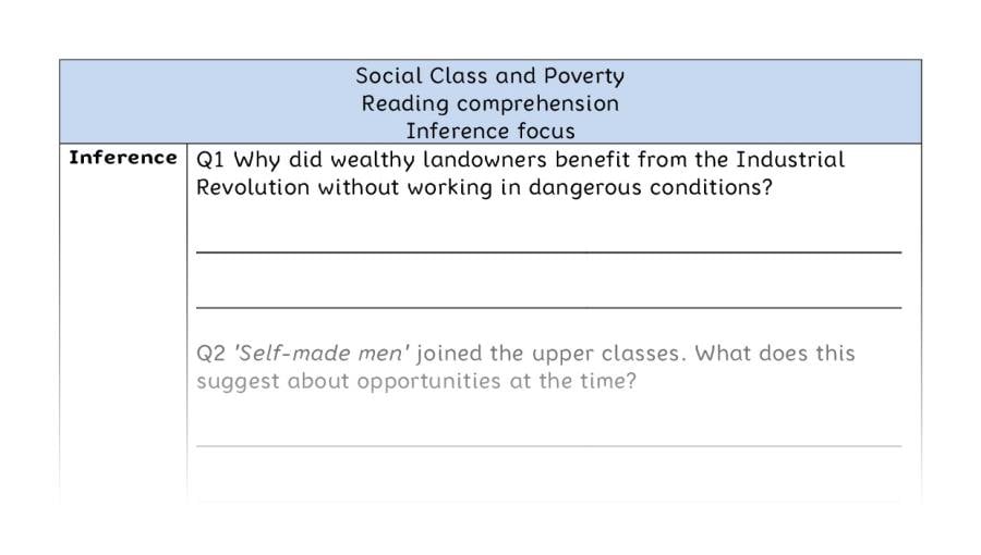 Reading comprehension - inference - Social Class and Poverty