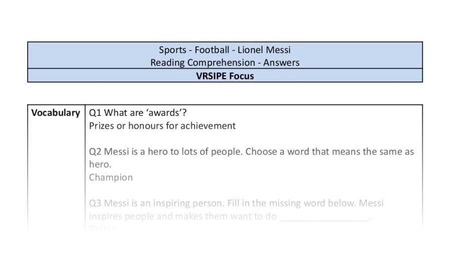 Reading Comprehension - Lionel Messi - VRSIPE Focus-answers