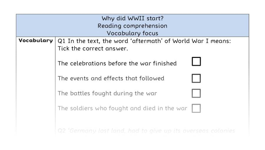 Reading comprehension - vocabulary - Why did WWII begin