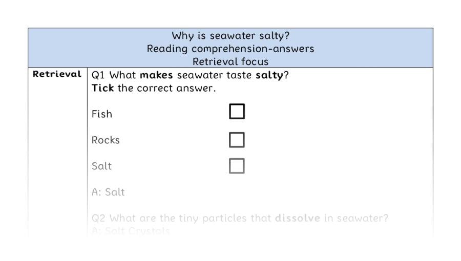 Reading comprehension - retrieval - Why is seawater salty - answers