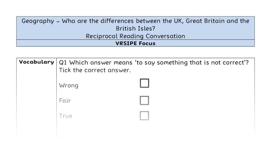 What are the differences between the UK, Great Britain and the British Isles - Reciprocal Reading Comversation - VRSIPE Focus
