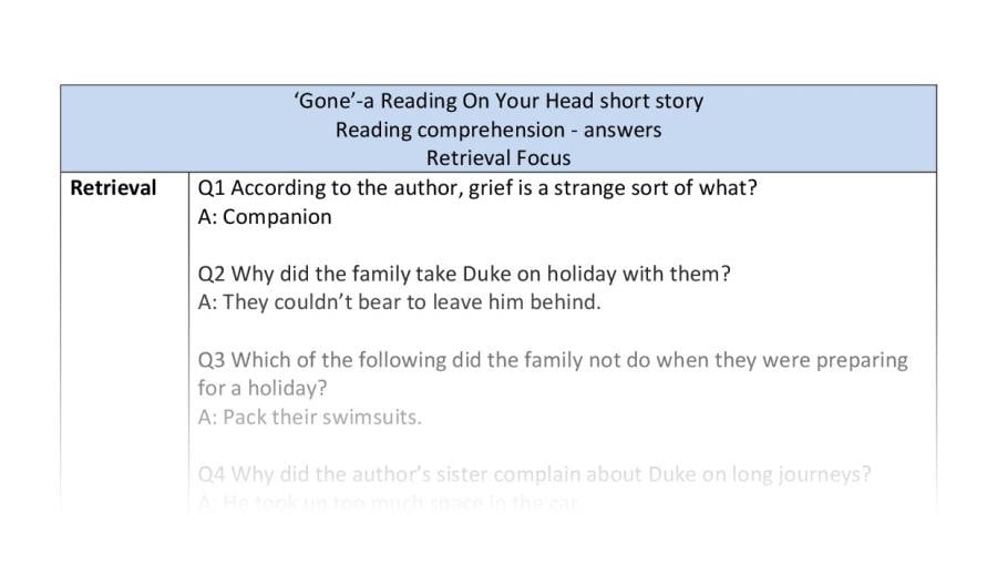Reading comprehension - Gone - retrieval focus