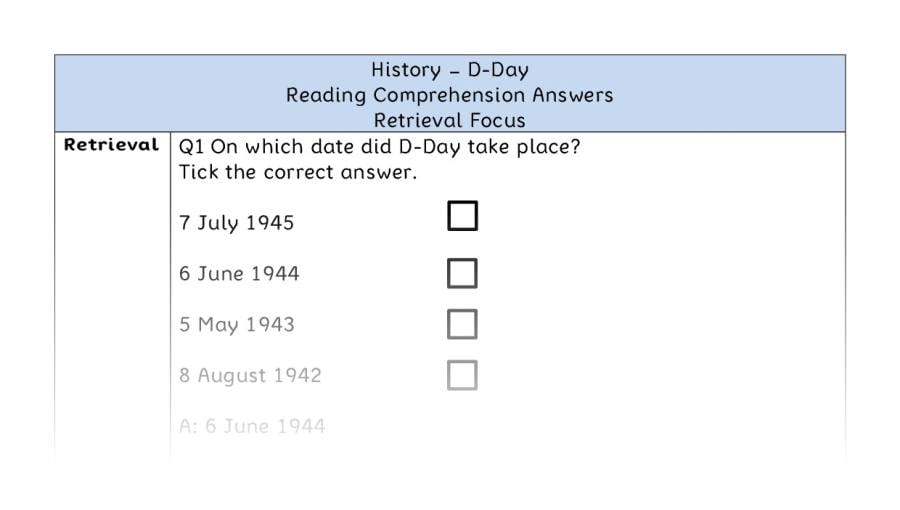 D-Day - Reading Comprehension Answers - Retrieval Focus