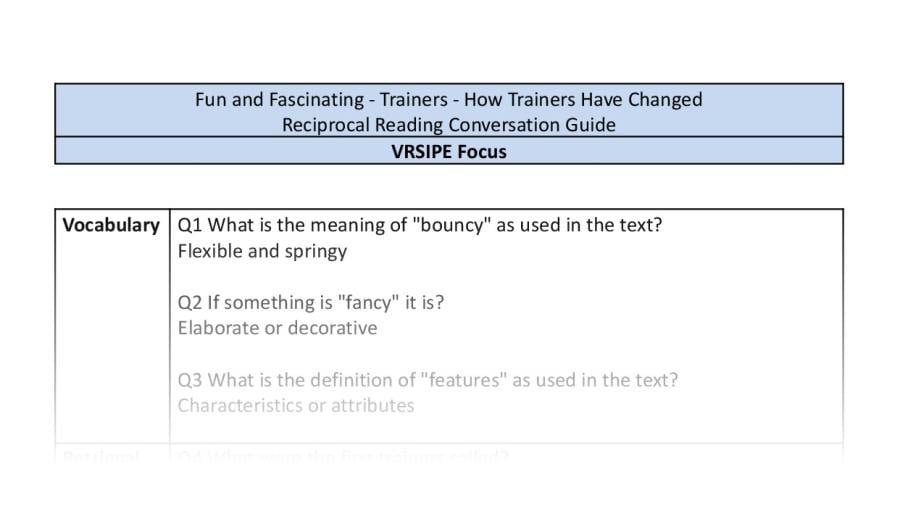 Reciprocal Reading Conversation - How Trainers Have Changed - VRSIPE Focus