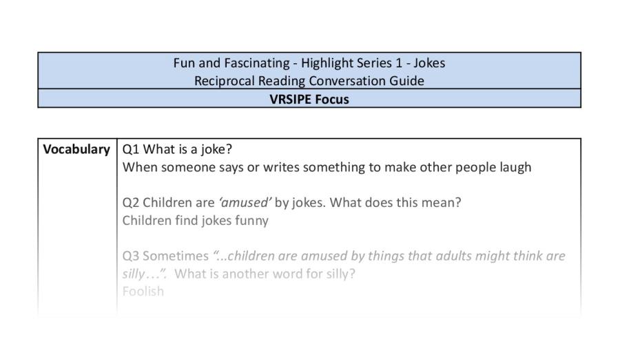 Reciprocal Reading Conversation - Jokes - Highlight Series 1 - VRSIPE Focus