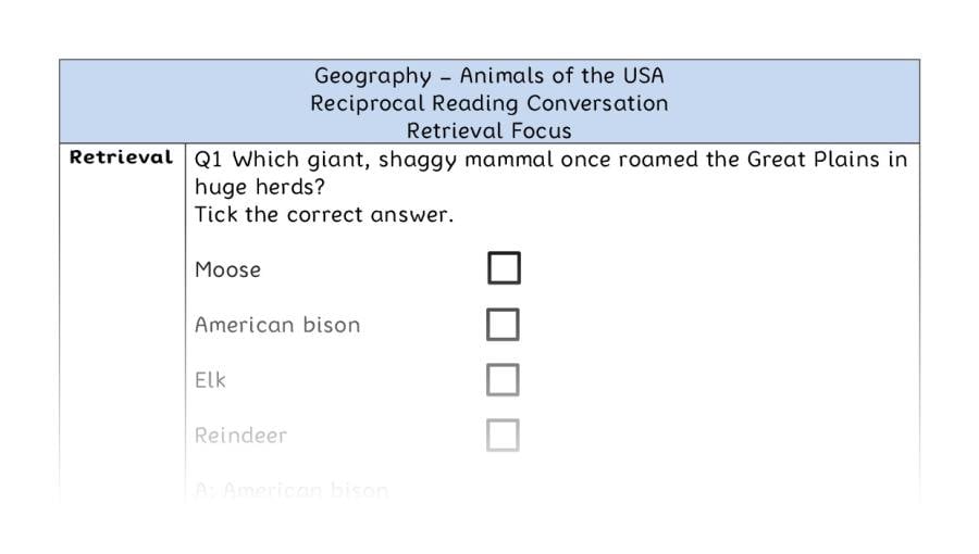Animals of the USA - Reciprocal Reading Conversation - Retrieval Focus