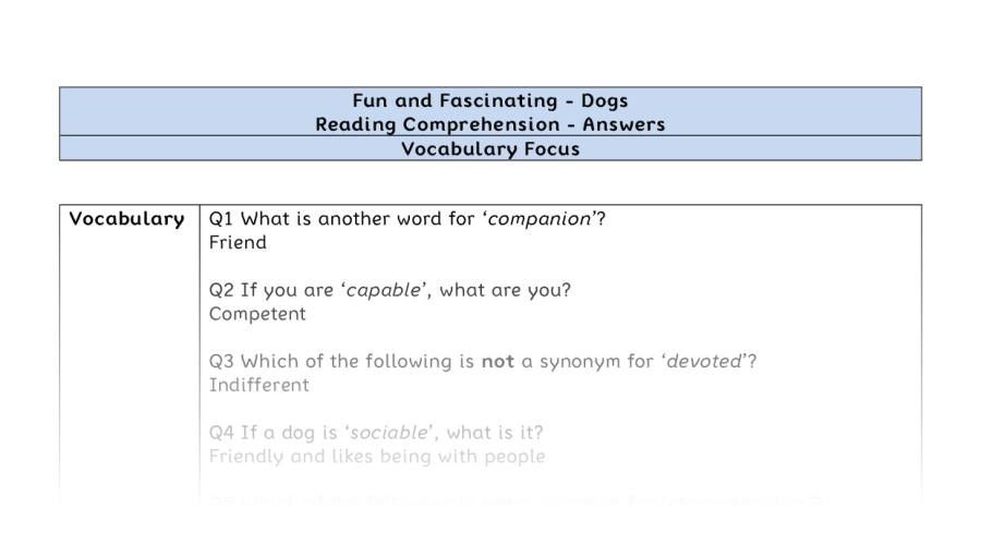 Reading Comprehension - Dogs - Highlight Series 2 - Vocabulary Focus