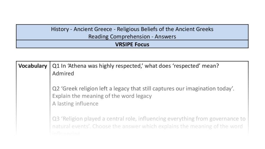 Reading Comprehension-Religious Beliefs of the Ancient Greeks-VRSIPE Focus-answers