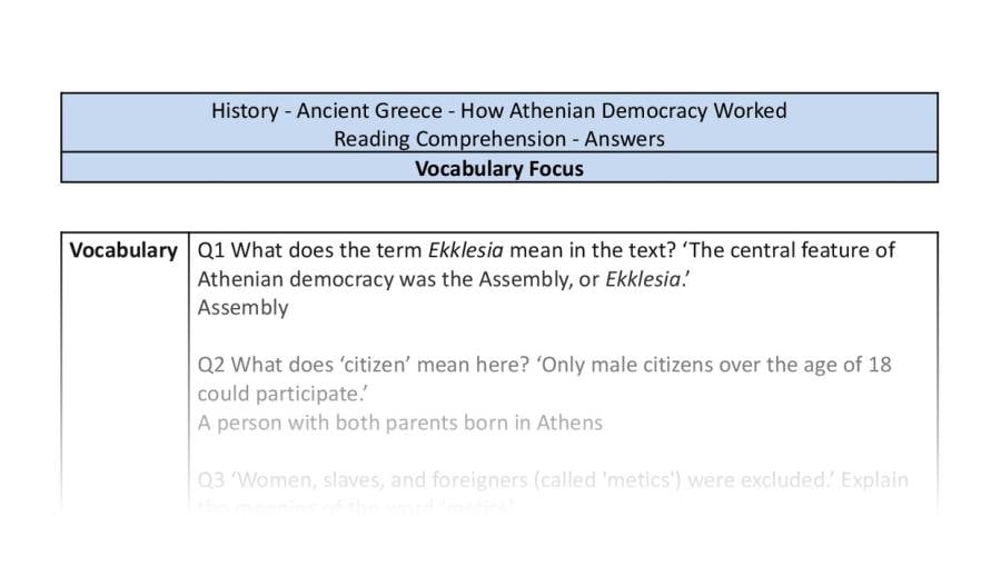 Reading Comprehension-How Athenian Democracy Worked-Vocabulary Focus-answers