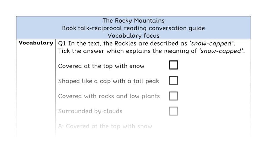 Reciprocal reading - vocabulary - The Rocky Mountains